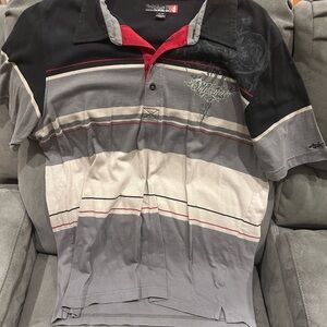 Vintage 2000s Quiksilver Black and Gray Striped Polo Shirt Y2K